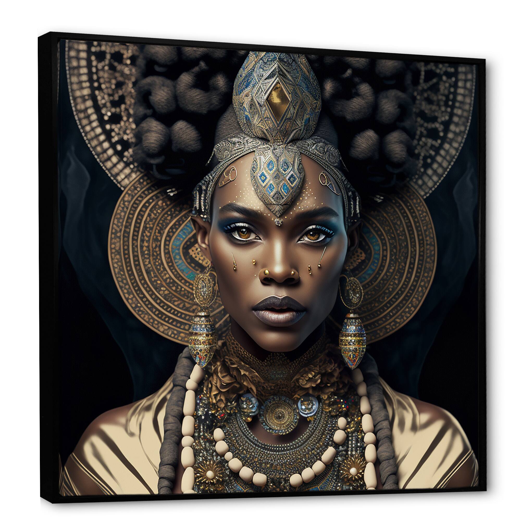 Designart "Tribal African Woman II" African American Framed Canvas Wall